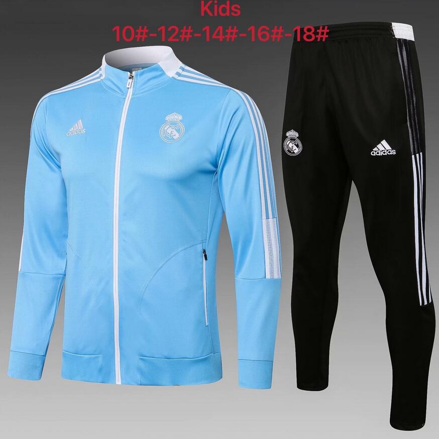 Kids 2021/22 Real Madrid Blue Jacket and Pants Training Kits